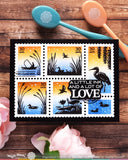 WAFFLE FLOWER: Postage Collage Lake Sunset | Stamp