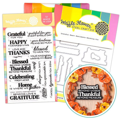 WAFFLE FLOWER: Grateful Heart Sentiments | Combo Stamp & Die