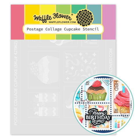 WAFFLE FLOWER: Postage Collage Cupcake | Stencil
