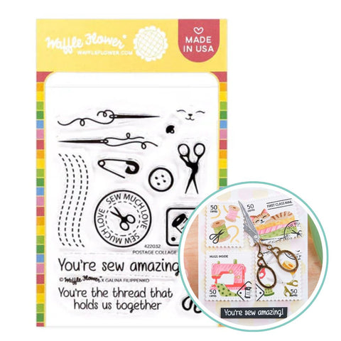 WAFFLE FLOWER: Postage Collage Sew Fun | Stamp