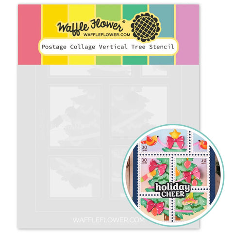 WAFFLE FLOWER: Postage Collage Vertical Tree | Stencil