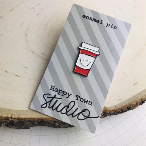 HAPPY TOWN STUDIO:  Enamel Pin - Happy Face Coffee Cup