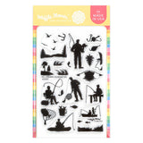 WAFFLE FLOWER: Stamp | Postage Collage Fishing Silhouettes