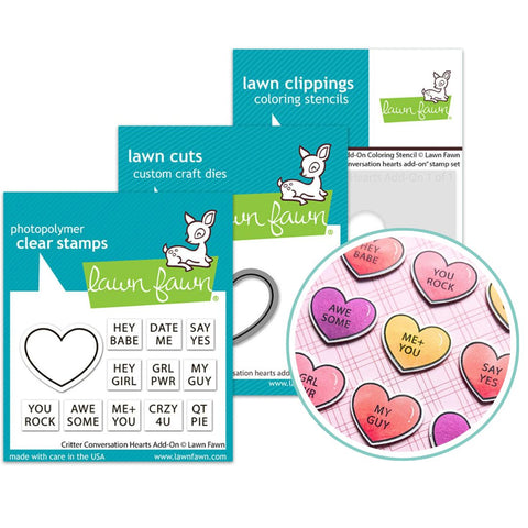 LAWN FAWN: Critter Conversation Hearts Add-on | Stamp, Die and Stencils Bundle