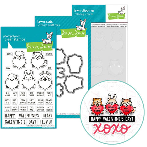 LAWN FAWN: Critter Conversation Hearts | Stamp, Die and Stencils Bundle