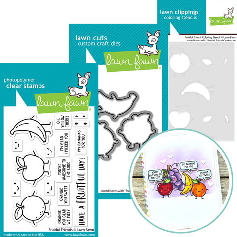 LAWN FAWN: Stamp, Die and Stencils Bundle | Fruitful Friends – Doodlebugs