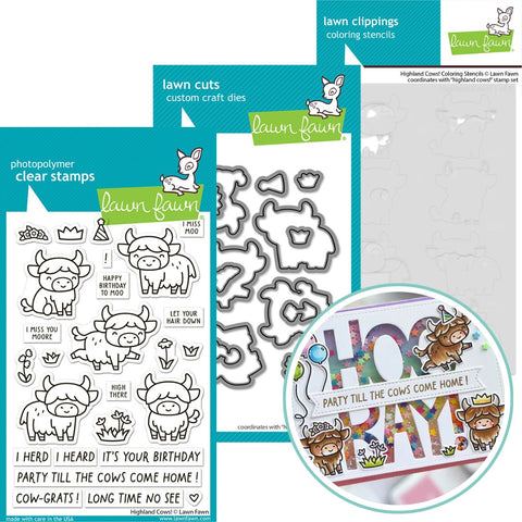 LAWN FAWN: Stamp, Die and Stencils Bundle | Highland Cows