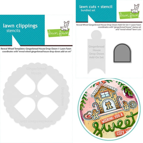 LAWN FAWN: Die & Template Bundle | Reveal Wheel Gingerbread House Drop Down