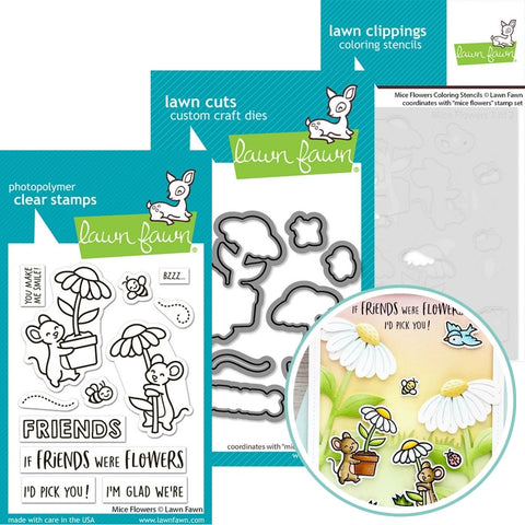 LAWN FAWN: Mice Flowers | Stamp, Die and Stencils Bundle