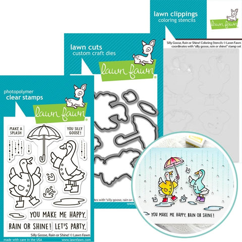 LAWN FAWN: Silly Goose, Rain or Shine! | Stamp, Die and Stencils Bundle