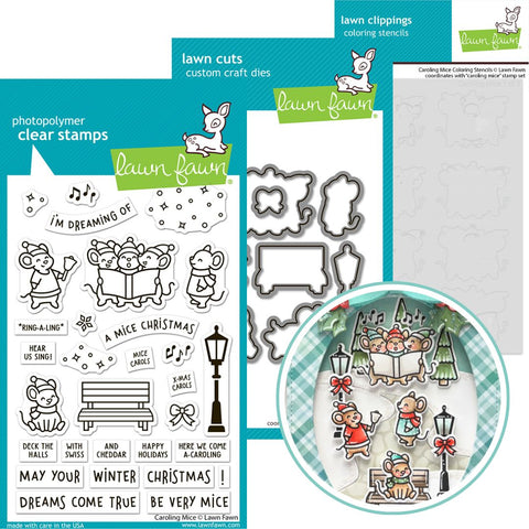 LAWN FAWN: Caroling Mice | Stamp, Die & Stencil Bundle