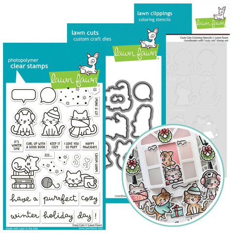 LAWN FAWN: Cozy Cats | Stamp, Dies & Stencil Bundle