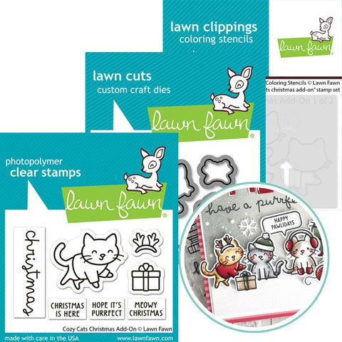 LAWN FAWN: Cozy Cats Christmas Add-on | Stamp, Die & Stencil Bundle