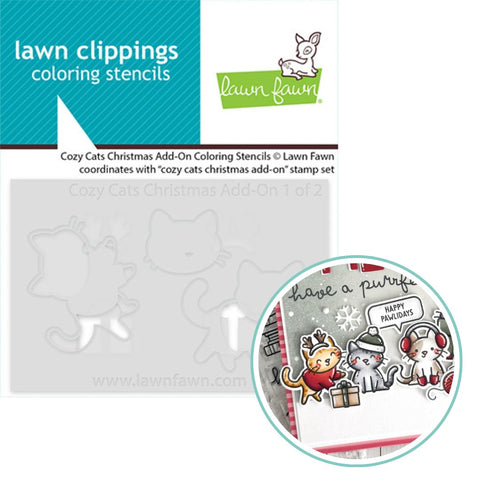 LAWN FAWN: Cozy Cats Christmas Add-on | Coloring Stencils