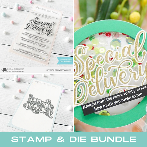 MAMA ELEPHANT:  Special Delivery Wishes | Stamp and Creative Cuts Bundle