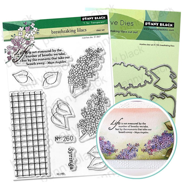 Penny Black Lilacs Cling Stamps - Floral Tile Bold Rubber Stamp For Card Making & Scrapbooking