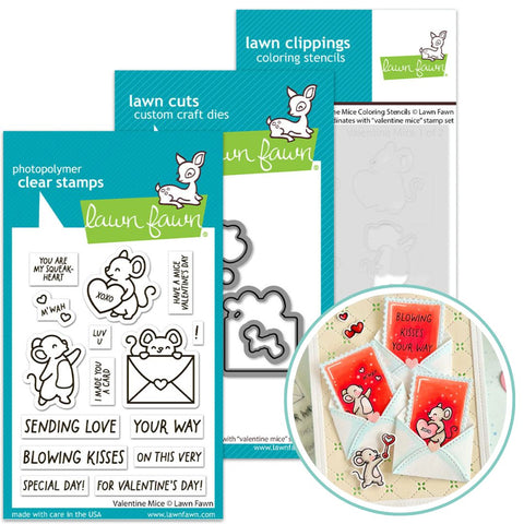 LAWN FAWN: Valentine Mice| Stamp, Die and Stencils Bundle
