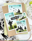 WAFFLE FLOWER: Stamp | Postage Collage Fishing Silhouettes