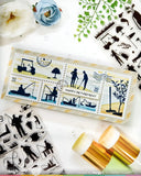 WAFFLE FLOWER: Stamp | Postage Collage Fishing Silhouettes