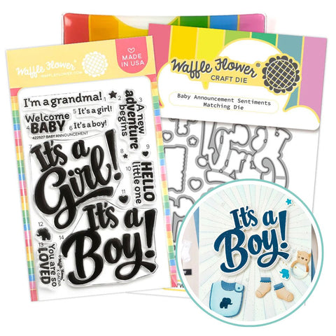 WAFFLE FLOWER: Stamp & Die Combo | Baby Announcement Sentiments