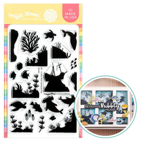 WAFFLE FLOWER: Stamp | Postage Collage Coral Reef Silhouettes