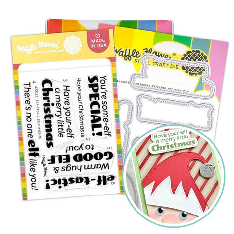 WAFFLE FLOWER: Elf-tastic Sentiments | Combo Stamp & Die