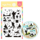 WAFFLE FLOWER: Stamp | Postage Collage Fishing Silhouettes