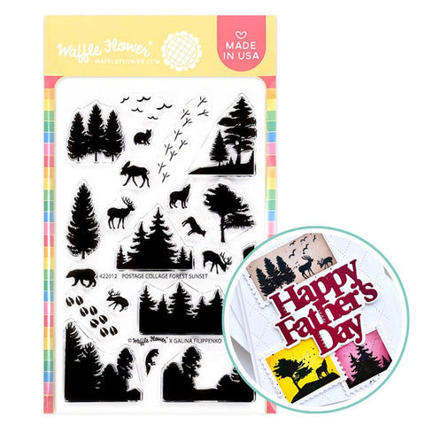 WAFFLE FLOWER: Postage Collage Forest Sunset | Stamp