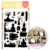 WAFFLE FLOWER: Stamp | Postage Collage Haunted House Silhouettes