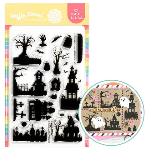 WAFFLE FLOWER: Stamp | Postage Collage Haunted House Silhouettes