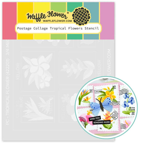WAFFLE FLOWER: Postage Collage Tropical Flowers | Stencil
