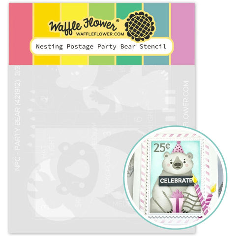 WAFFLE FLOWER: Nesting Postage Collage Party Bear | Stencil