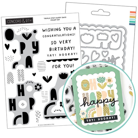 CONCORD & 9 th : Triple Step Happy Day | Stamp & Die Bundle