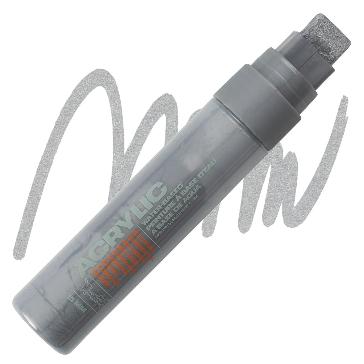 Montana Cans Acrylic Paint Marker, 15mm, Standard Nib, Metallic Outline Silver