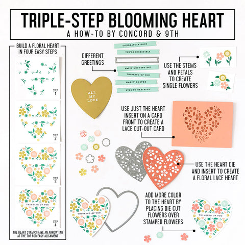 Concord & 9th Clear Stamps 6 inchx8 inch-Triple-Step Blooming Heart