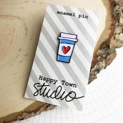 HAPPY TOWN STUDIO:  Enamel Pin - Heart Coffee Cup